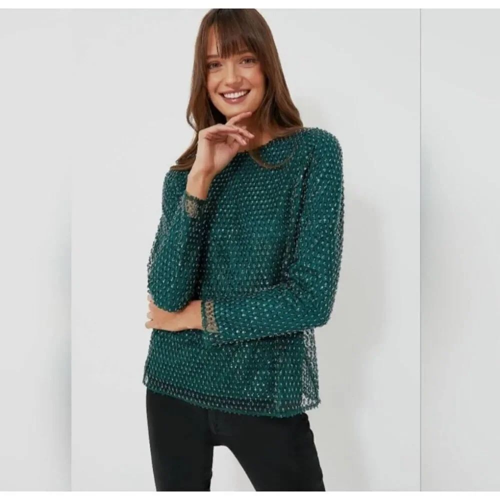 NWT Tuckernuck Hyacinth House Green Sequin Gemma Blouse Long Sleeve Sz XS